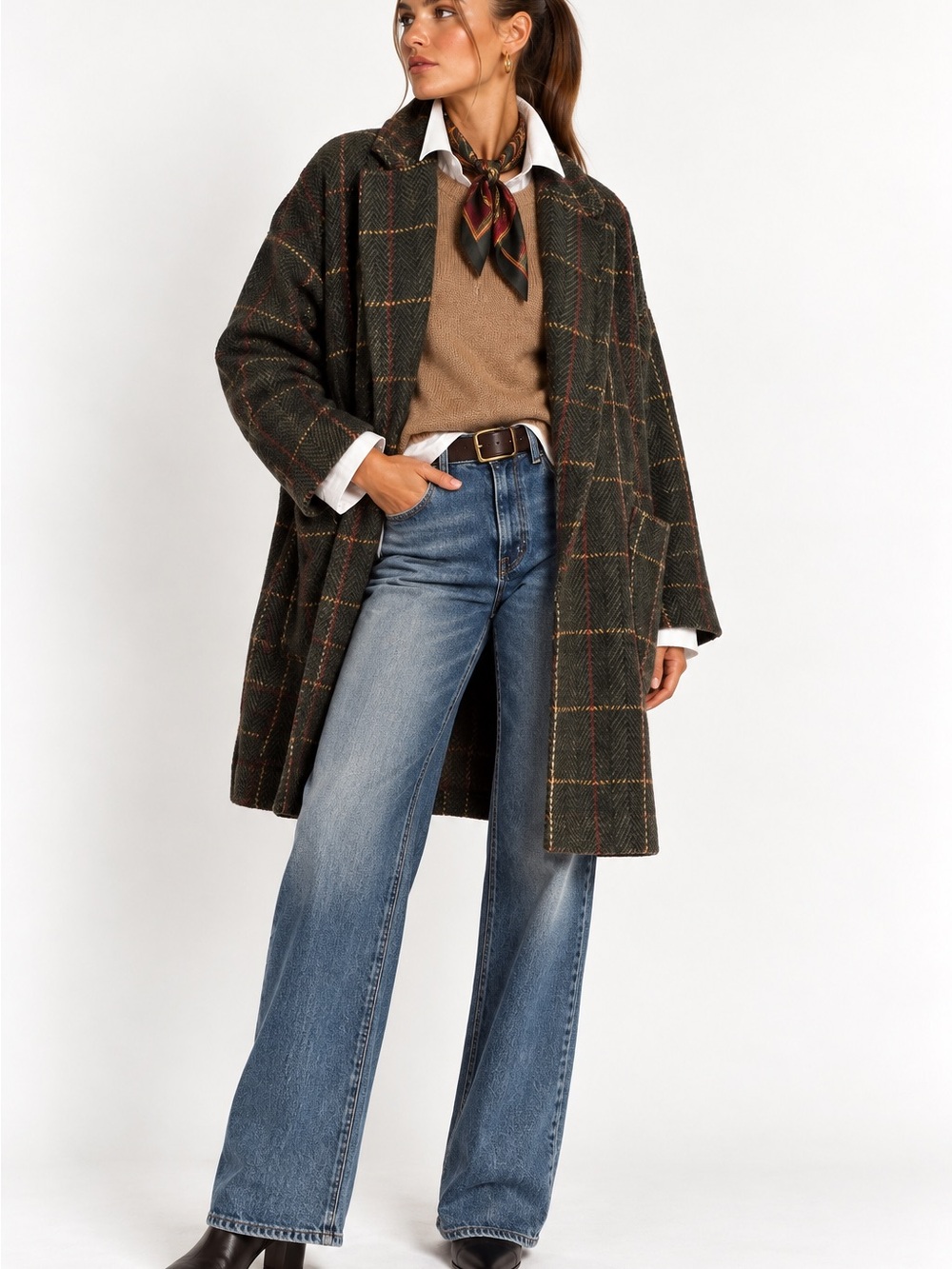 Davi&Dani Herringbone Plaid Cocoon Coat Jacket Size M